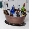 imageBREKX Copper Finish Drink Tubs  Insulated Party Mats for Parties Oval Ice Buckets for Parties Set of 2 tubs  2 Bar Mats Drink Buckets for Parties with Drip Mat for Cocktail BarCopper Party Set