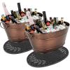 imageBREKX Copper Finish Drink Tubs  Insulated Party Mats for Parties Oval Ice Buckets for Parties Set of 2 tubs  2 Bar Mats Drink Buckets for Parties with Drip Mat for Cocktail BarCopper Party Set