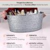 imageBREKX Aspen Stainless Steel Silver Beverage Tub with Stainless Steel Serving Tray  HeavyDuty Metal Ice and Drink Bucket for Parties Large Champagne Bucket with Tray for Mimosa Bar SuppliesAcid Wash W Stand