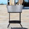 imageBREKX Aspen Stainless Steel Silver Beverage Tub with Stainless Steel Serving Tray  HeavyDuty Metal Ice and Drink Bucket for Parties Large Champagne Bucket with Tray for Mimosa Bar SuppliesAcid Wash W Stand