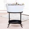 imageBREKX Aspen Stainless Steel Silver Beverage Tub with Stainless Steel Serving Tray  HeavyDuty Metal Ice and Drink Bucket for Parties Large Champagne Bucket with Tray for Mimosa Bar SuppliesWhite Tub W Stand