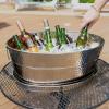 imageBREKX Aspen Stainless Steel Silver Beverage Tub with Stainless Steel Serving Tray  HeavyDuty Metal Ice and Drink Bucket for Parties Large Champagne Bucket with Tray for Mimosa Bar SuppliesSilver Tub W Tray