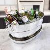 imageBREKX Aspen Stainless Steel Silver Beverage Tub with Stainless Steel Serving Tray  HeavyDuty Metal Ice and Drink Bucket for Parties Large Champagne Bucket with Tray for Mimosa Bar SuppliesSilver Tub W Tray