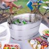 imageBREKX Aspen Stainless Steel Silver Beverage Tub with Stainless Steel Serving Tray  HeavyDuty Metal Ice and Drink Bucket for Parties Large Champagne Bucket with Tray for Mimosa Bar SuppliesStainless Steel