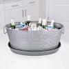 imageBREKX Aspen Stainless Steel Silver Beverage Tub with Stainless Steel Serving Tray  HeavyDuty Metal Ice and Drink Bucket for Parties Large Champagne Bucket with Tray for Mimosa Bar SuppliesAcid Wash W Tray