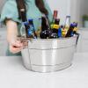 imageBREKX Colt Ice Buckets for Parties 16Bottle Ice Tub Drink Bucket Cooler with Handles Easy to Clean Glossy White Leak Resistant Finish Oval 15QT 4 Gallon Set of 2Stainless Steel