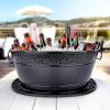 imageBREKX Galvanized Drinks Tubs with Insulated Bar Mats Set of 2 tubs  2 Bar Mats  Wine and Beer DripProof Party TubsBlack Party Set
