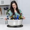 imageBREKX Galvanized Drinks Tubs with Insulated Bar Mats Set of 2 tubs  2 Bar Mats  Wine and Beer DripProof Party TubsSilver Party Set