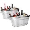 imageBREKX Colt Ice Buckets for Parties 16Bottle Ice Tub Drink Bucket Cooler with Handles Easy to Clean Glossy White Leak Resistant Finish Oval 15QT 4 Gallon Set of 2Stainless Steel