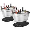 imageBREKX Galvanized Drinks Tubs with Insulated Bar Mats Set of 2 tubs  2 Bar Mats  Wine and Beer DripProof Party TubsSilver Party Set