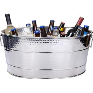 imageBREKX Aspen Stainless Steel Silver Beverage Tub with Stainless Steel Serving Tray  HeavyDuty Metal Ice and Drink Bucket for Parties Large Champagne Bucket with Tray for Mimosa Bar SuppliesStainless Steel