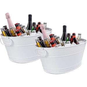 imageBREKX Colt Ice Buckets for Parties 16Bottle Ice Tub Drink Bucket Cooler with Handles Easy to Clean Glossy White Leak Resistant Finish Oval 15QT 4 Gallon Set of 2White