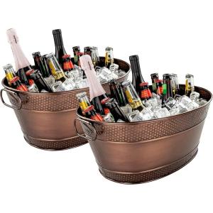 imageBREKX Colt Ice Buckets for Parties 16Bottle Ice Tub Drink Bucket Cooler with Handles Easy to Clean Glossy White Leak Resistant Finish Oval 15QT 4 Gallon Set of 2Copper