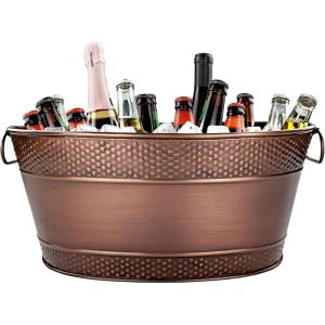imageBREKX Galvanized Drinks Tubs with Insulated Bar Mats Set of 2 tubs  2 Bar Mats  Wine and Beer DripProof Party TubsCheers Copper