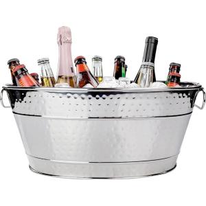 imageBREKX Galvanized Drinks Tubs with Insulated Bar Mats Set of 2 tubs  2 Bar Mats  Wine and Beer DripProof Party TubsStainless Steel