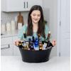 imageBREKX Black Beverage Tubs for Parties Oval 16Bottle Drink Bucket Coolers 15 Quarts 4 Gallon Metal Buckets for Party  Black Set of 2Black