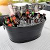 imageBREKX Black Beverage Tubs for Parties Oval 16Bottle Drink Bucket Coolers 15 Quarts 4 Gallon Metal Buckets for Party  Black Set of 2Black