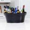 imageBREKX Black Beverage Tubs for Parties Oval 16Bottle Drink Bucket Coolers 15 Quarts 4 Gallon Metal Buckets for Party  Black Set of 2Black