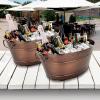 imageBREKX Black Beverage Tubs for Parties Oval 16Bottle Drink Bucket Coolers 15 Quarts 4 Gallon Metal Buckets for Party  Black Set of 2Copper