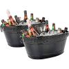 imageBREKX Black Beverage Tubs for Parties Oval 16Bottle Drink Bucket Coolers 15 Quarts 4 Gallon Metal Buckets for Party  Black Set of 2Black