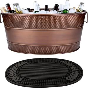 imageBREKX Copper Beverage Tub wPVC Party Mat 6Gallon Beverage Tub amp Wine Bucket for Parties amp Events Mimosa Bar Supplies Champagne Bucket with Bar Mat