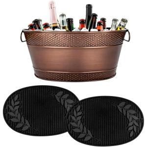 imageBREKX Copper Finish Drink Tub  2 Insulated Party Mats for Parties 1 Tub  2 Bar Mats Drink Buckets for Parties with Drip Mat for Cocktail Bar