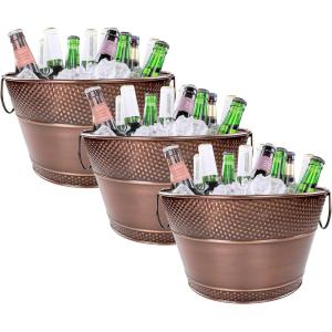 imageBREKX Old Tavern CopperFinish Beverage Bucket Wine Drink Buckets for Parties 15 Quarts Metal Bucket Ice Buckets for Bar Leak Resistant Galvanized Bucket or Storage Baskets Set of 3Copper Set of 3 15 Quart