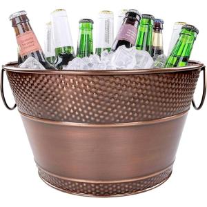 imageBREKX Old Tavern CopperFinish Beverage Bucket Wine Drink Buckets for Parties 15 Quarts Metal Bucket Ice Buckets for Bar Leak Resistant Galvanized Bucket or Storage Baskets Set of 3Copper Single 15 Quart