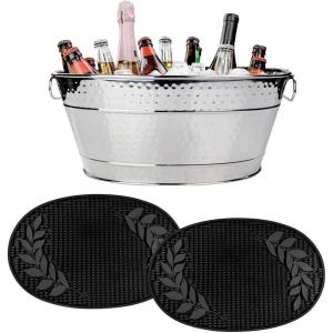 imageBREKX Stainless Steel Drink Tub  2 Insulated Party Mats for Parties 1 Tub  2 Bar Mats Drink Buckets for Parties with Bar Mat for Cocktail Bar